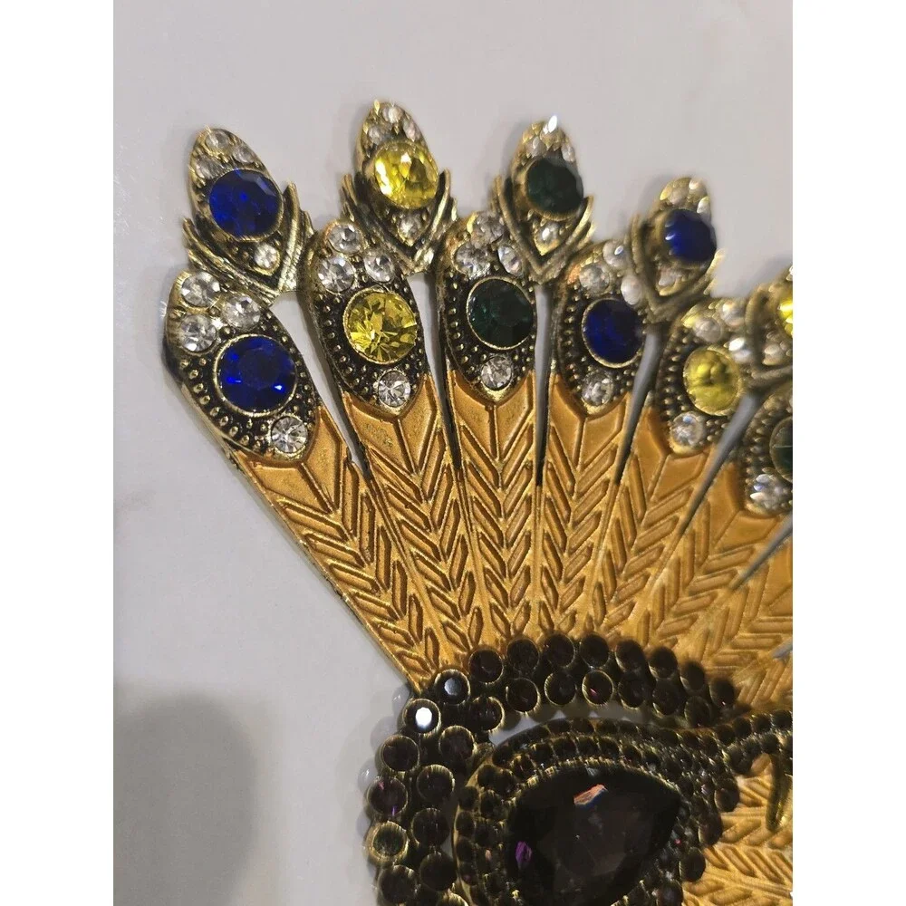 Vintage Peacock Rhinestone Jewelry Component / Necklace Centerpiece One Missing